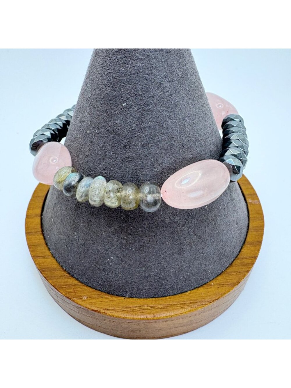 Pink & Gray Quartz Stretchy Beaded Design Bracelet One Size